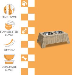 THE LICKER STORE Serenity 6.9-in Elevated Dog & Cat Wicker with Two Stainless Steel Bowls, Medium: 2.2-cup, Almond slide 2 of 6