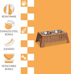 THE LICKER STORE Serenity 6.9-in Elevated Dog & Cat Wicker with Two Stainless Steel Bowls, Medium: 2.2-cup, Brown slide 2 of 6