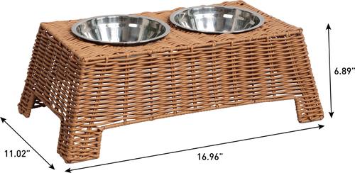 Show full view: THE LICKER STORE Serenity 6.9-in Elevated Dog & Cat Wicker with Two Stainless Steel Bowls, Medium: 2.2-cup, Brown slide 3 of 6