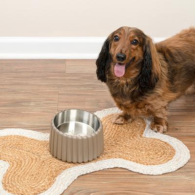Show full view: THE LICKER STORE Ripple Ridge Slanted Concrete & Stainless Steel Dog & Cat Bowl, Medium: 2-cup, Brown slide 6 of 8