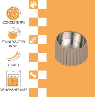 Show full view: THE LICKER STORE Ripple Ridge Slanted Concrete & Stainless Steel Dog & Cat Bowl, Medium: 2-cup, Brown slide 3 of 8