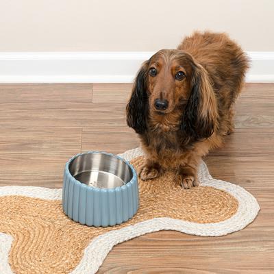 Show full view: THE LICKER STORE Ripple Ridge Slanted Concrete & Stainless Steel Dog & Cat Bowl, Medium: 2-cup, Blue slide 6 of 8