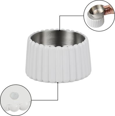 Show full view: THE LICKER STORE Ripple Ridge Slanted Concrete & Stainless Steel Dog & Cat Bowl, Medium: 2-cup, White slide 5 of 8