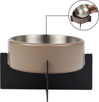 Show full view: THE LICKER STORE Intersecta Concrete & Stainless Steel Dog & Cat Bowl with Metal Stand, Medium: 2-cup, Brown/Black slide 6 of 9