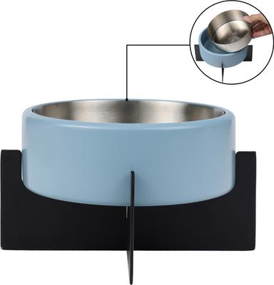 Show full view: THE LICKER STORE Intersecta Concrete & Stainless Steel Dog & Cat Bowl with Metal Stand, Medium: 2-cup, Blue/Black slide 6 of 9