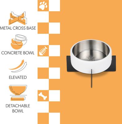 Show full view: THE LICKER STORE Intersecta Concrete & Stainless Steel Dog & Cat Bowl with Metal Stand, Medium: 2-cup, White/Black slide 3 of 8