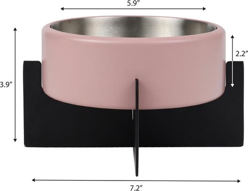 Show full view: THE LICKER STORE Intersecta Concrete & Stainless Steel Dog & Cat Bowl with Metal Stand, Medium: 2-cup, Pink/Black slide 4 of 8