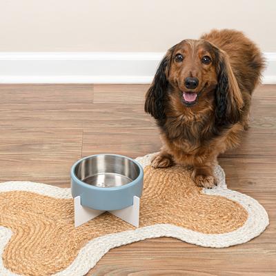 Show full view: THE LICKER STORE Intersecta Concrete & Stainless Steel Dog & Cat Bowl with Metal Stand, Medium: 2-cup, Blue/White slide 7 of 9