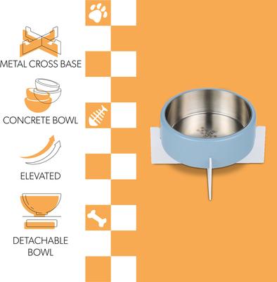 Show full view: THE LICKER STORE Intersecta Concrete & Stainless Steel Dog & Cat Bowl with Metal Stand, Medium: 2-cup, Blue/White slide 4 of 9