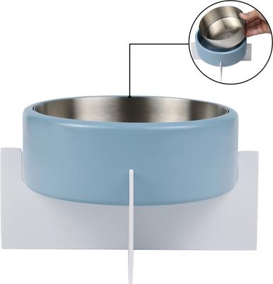 Show full view: THE LICKER STORE Intersecta Concrete & Stainless Steel Dog & Cat Bowl with Metal Stand, Medium: 2-cup, Blue/White slide 6 of 9