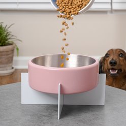 THE LICKER STORE Intersecta Concrete & Stainless Steel Dog & Cat Bowl with Metal Stand, Medium: 2-cup, Pink/White slide 2 of 8