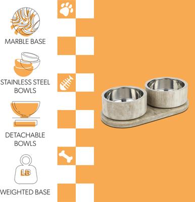 Show full view: THE LICKER STORE Marbre Modern Weighted Double Marble & Stainless Steel Dog & Cat Bowl, Medium: 1.5-cup, Gray/Brown slide 3 of 8