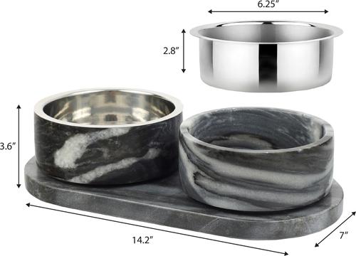 Show full view: THE LICKER STORE Marbre Modern Weighted Double Marble & Stainless Steel Dog & Cat Bowl, Medium: 1.5-cup, Black/White slide 5 of 9
