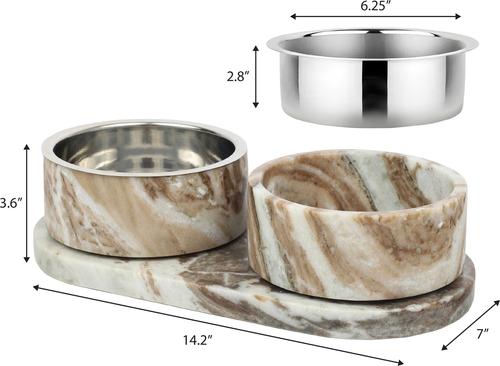 Show full view: THE LICKER STORE Marbre Modern Weighted Double Marble & Stainless Steel Dog & Cat Bowl, Medium: 1.5-cup, Beige/Gray slide 4 of 8