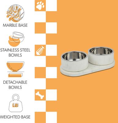 Show full view: THE LICKER STORE Marbre Modern Weighted Double Marble & Stainless Steel Dog & Cat Bowl, Medium: 1.5-cup, White slide 3 of 8