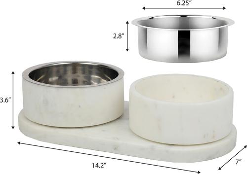 Show full view: THE LICKER STORE Marbre Modern Weighted Double Marble & Stainless Steel Dog & Cat Bowl, Medium: 1.5-cup, White slide 4 of 8