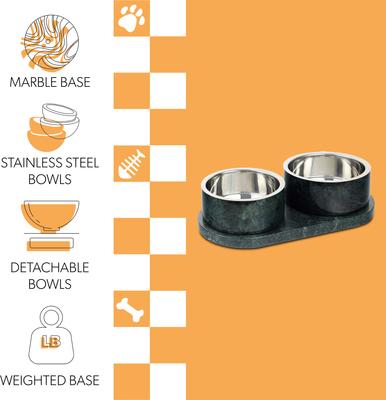 Show full view: THE LICKER STORE Marbre Modern Weighted Double Marble & Stainless Steel Dog & Cat Bowl, Medium: 1.5-cup, Green slide 3 of 8