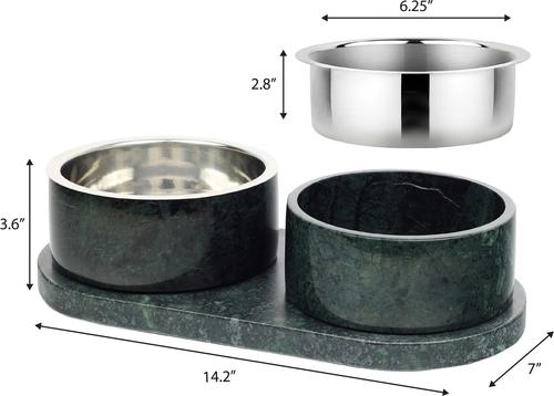 Show full view: THE LICKER STORE Marbre Modern Weighted Double Marble & Stainless Steel Dog & Cat Bowl, Medium: 1.5-cup, Green slide 4 of 8