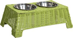 THE LICKER STORE Serenity 6.9-in Elevated Dog & Cat Wicker with Two Stainless Steel Bowls, Medium: 2.2-cup, Light Green