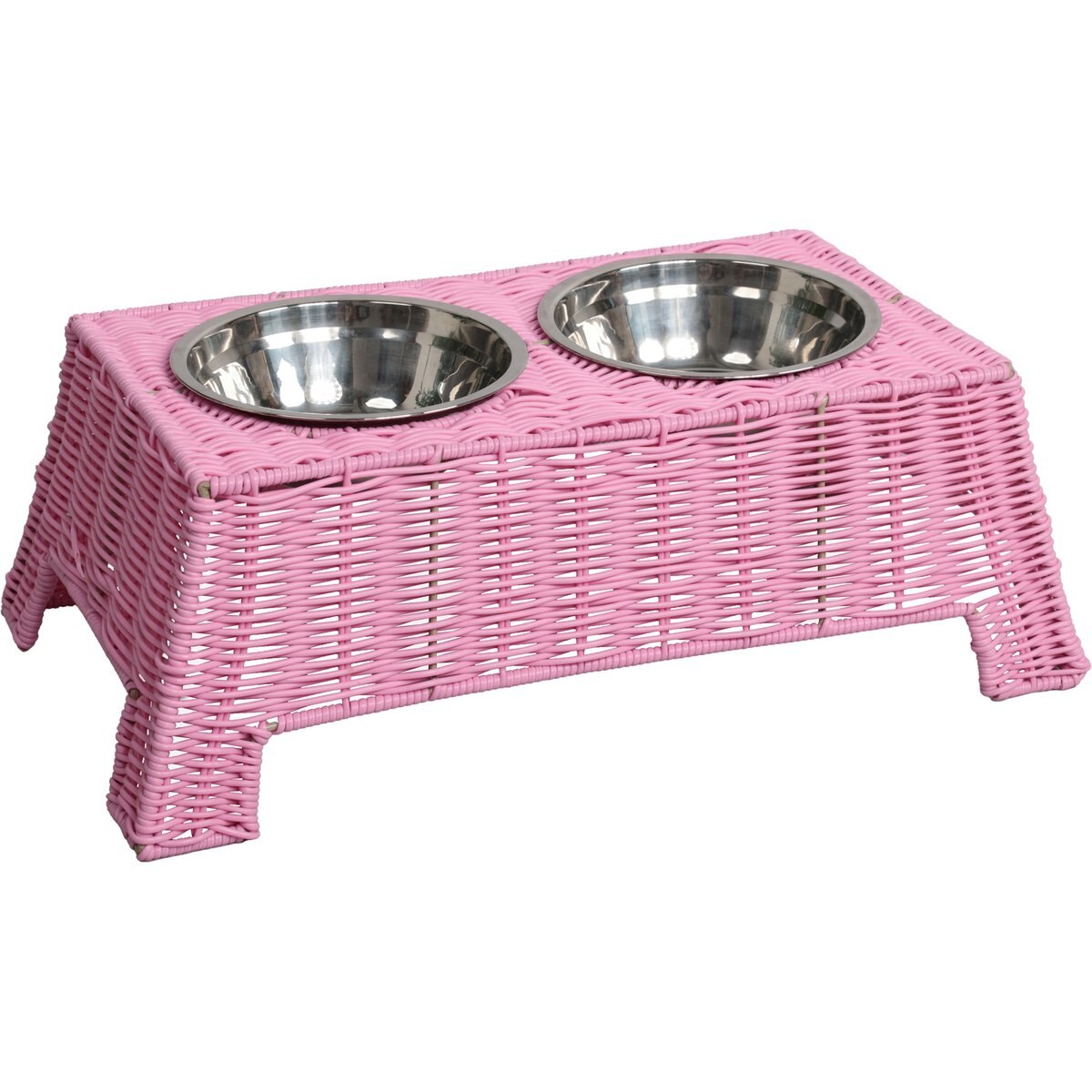 THE LICKER STORE Serenity 6.9-in Elevated Dog & Cat Wicker with Two Stainless Steel Bowls, Medium: 2.2-cup, Pink