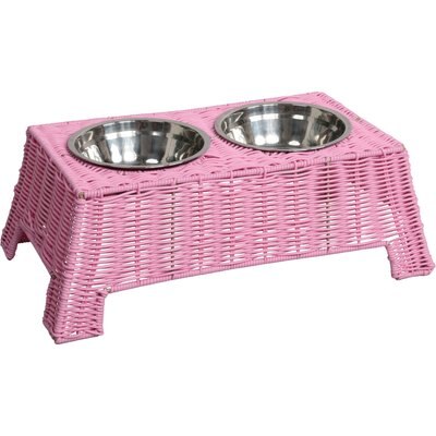 THE LICKER STORE THE LICKER STORE Serenity 6.9-in Elevated Dog & Cat Wicker with Two Stainless Steel Bowls, Medium: 2.2-cup, Pink