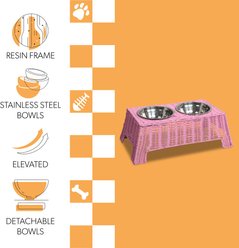 THE LICKER STORE Serenity 6.9-in Elevated Dog & Cat Wicker with Two Stainless Steel Bowls, Medium: 2.2-cup, Pink slide 2 of 6