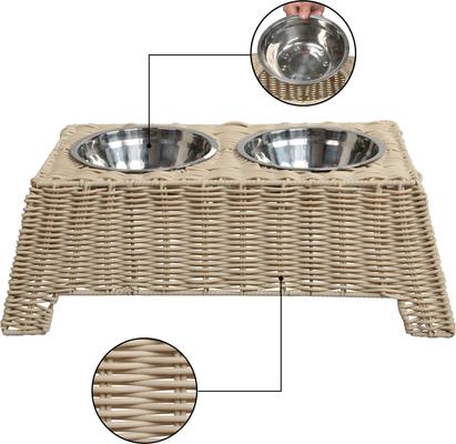 Show full view: THE LICKER STORE Serenity 6.9-in Elevated Dog & Cat Wicker with Two Stainless Steel Bowls, Medium: 2.2-cup, Almond slide 4 of 6