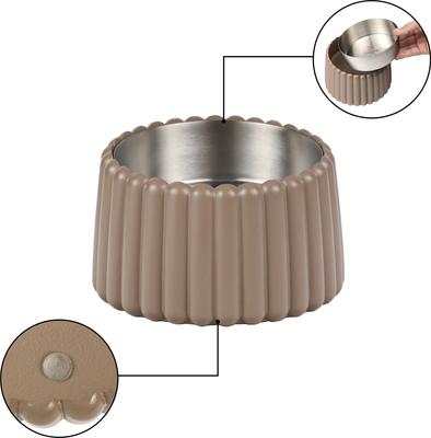 Show full view: THE LICKER STORE Ripple Ridge Slanted Concrete & Stainless Steel Dog & Cat Bowl, Medium: 2-cup, Brown slide 5 of 8