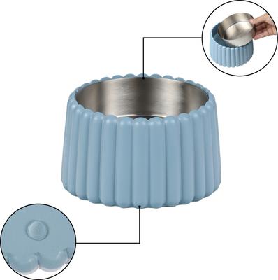 Show full view: THE LICKER STORE Ripple Ridge Slanted Concrete & Stainless Steel Dog & Cat Bowl, Medium: 2-cup, Blue slide 5 of 8