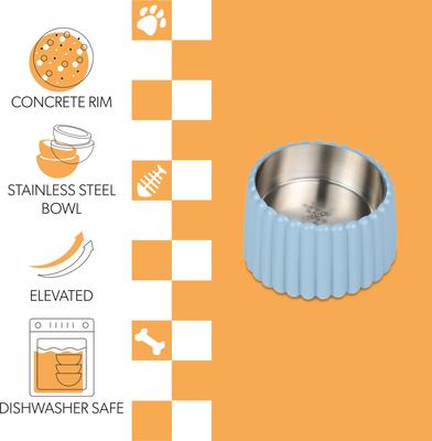 Show full view: THE LICKER STORE Ripple Ridge Slanted Concrete & Stainless Steel Dog & Cat Bowl, Medium: 2-cup, Blue slide 3 of 8