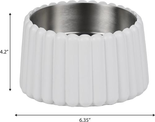 Show full view: THE LICKER STORE Ripple Ridge Slanted Concrete & Stainless Steel Dog & Cat Bowl, Medium: 2-cup, White slide 4 of 8