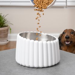 THE LICKER STORE Ripple Ridge Slanted Concrete & Stainless Steel Dog & Cat Bowl, Medium: 2-cup, White slide 2 of 8