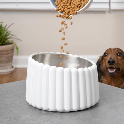 Show full view: THE LICKER STORE Ripple Ridge Slanted Concrete & Stainless Steel Dog & Cat Bowl, Medium: 2-cup, White slide 2 of 8