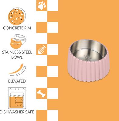 Show full view: THE LICKER STORE Ripple Ridge Slanted Concrete & Stainless Steel Dog & Cat Bowl, Medium: 2-cup, Pink slide 3 of 8