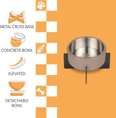 Show full view: THE LICKER STORE Intersecta Concrete & Stainless Steel Dog & Cat Bowl with Metal Stand, Medium: 2-cup, Brown/Black slide 4 of 9