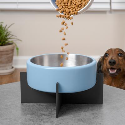 Show full view: THE LICKER STORE Intersecta Concrete & Stainless Steel Dog & Cat Bowl with Metal Stand, Medium: 2-cup, Blue/Black slide 3 of 9
