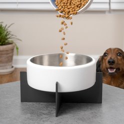 THE LICKER STORE Intersecta Concrete & Stainless Steel Dog & Cat Bowl with Metal Stand, Medium: 2-cup, White/Black slide 2 of 8