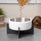 Show in main carousel: THE LICKER STORE Intersecta Concrete & Stainless Steel Dog & Cat Bowl with Metal Stand, Medium: 2-cup, White/Black slide 2 of 8