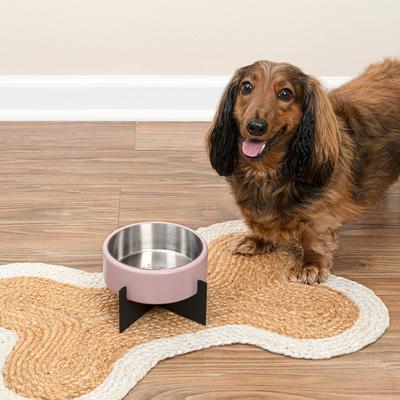 Show full view: THE LICKER STORE Intersecta Concrete & Stainless Steel Dog & Cat Bowl with Metal Stand, Medium: 2-cup, Pink/Black slide 6 of 8