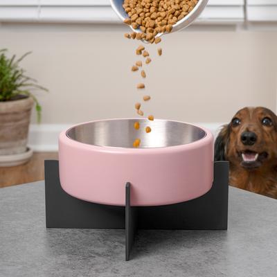 Show full view: THE LICKER STORE Intersecta Concrete & Stainless Steel Dog & Cat Bowl with Metal Stand, Medium: 2-cup, Pink/Black slide 2 of 8
