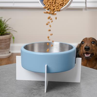 Show full view: THE LICKER STORE Intersecta Concrete & Stainless Steel Dog & Cat Bowl with Metal Stand, Medium: 2-cup, Blue/White slide 3 of 9