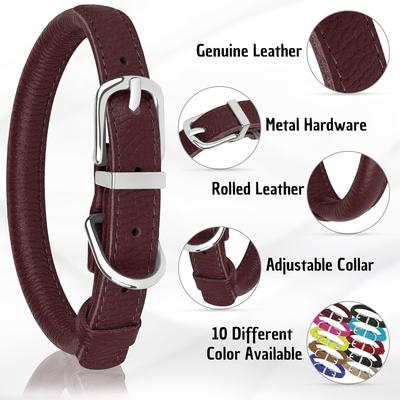 Show full view: OOPSDOGGY Soft Rolled Leather Dog Collar, Burgundy, Medium: 12 to 15-in neck, 9/16-in wide slide 2 of 7