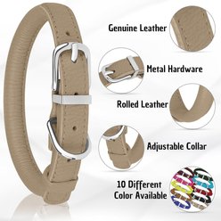 OOPSDOGGY Soft Rolled Leather Dog Collar, Beige, XX-Small: 7 to 9-in neck, 3/8-in wide slide 2 of 6