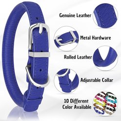OOPSDOGGY Soft Rolled Leather Dog Collar, Navy Blue, Medium: 12 to 15-in neck, 9/16-in wide slide 2 of 6