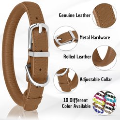 OOPSDOGGY Soft Rolled Leather Dog Collar, Brown, Medium: 12 to 15-in neck, 9/16-in wide slide 2 of 6