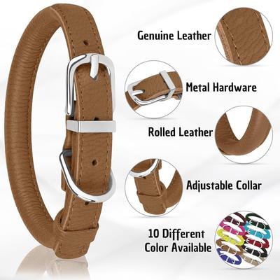 Show full view: OOPSDOGGY Soft Rolled Leather Dog Collar, Brown, X-Large: 17 to 21-in neck, 3/4-in wide slide 3 of 8