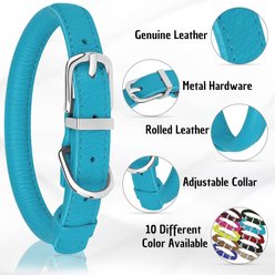 OOPSDOGGY Soft Rolled Leather Dog Collar, Blue, Small: 10 to 13-in neck, 9/16-in wide slide 2 of 6