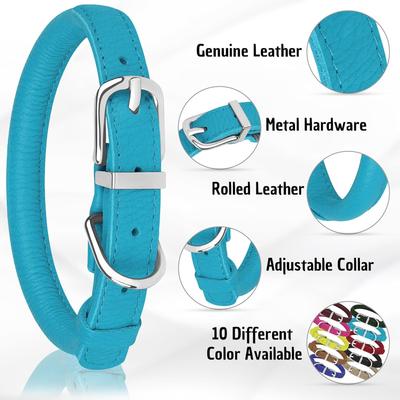 Show full view: OOPSDOGGY Soft Rolled Leather Dog Collar, Blue, Large: 14 to 18-in neck, 9/16-in wide slide 3 of 8