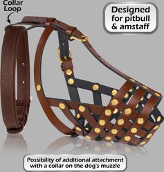 OOPSDOGGY Breathable Secure Basket Leather Pitbull Dog Muzzle, Brown slide 2 of 6