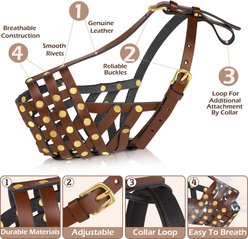 OOPSDOGGY Breathable Secure Basket Leather Labrador Retriever Dog Muzzle, Brown slide 2 of 6